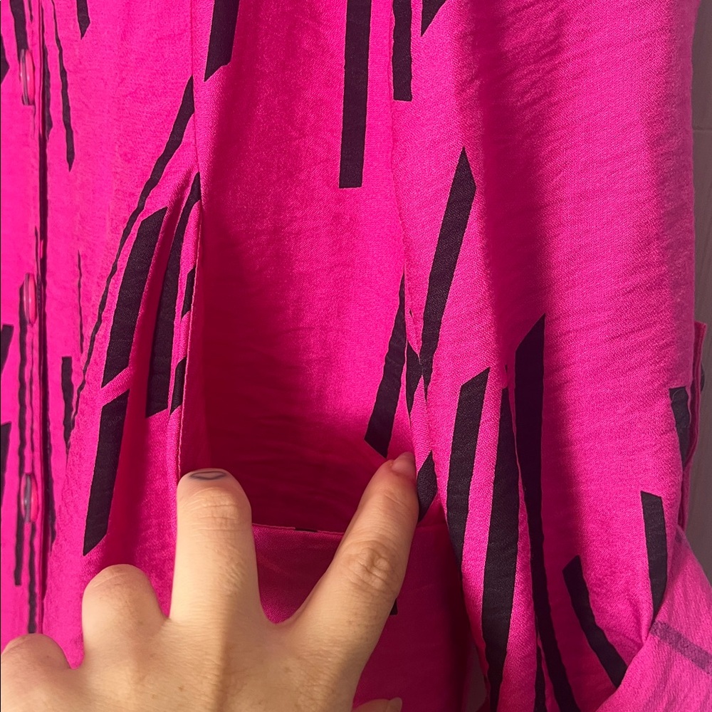 Ali Miles Hot Pink and Black Button Down Blouse Size M - Picture 4 of 6